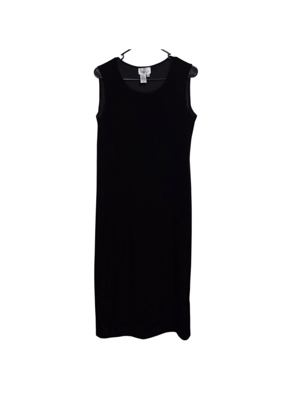 Coldwater Creek Black Velvet Maxi Dress size Petite Medium Sleeveless Midi Goth